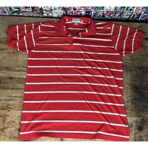 Vintage Mcgregor Polo Golf Shirt Red White Striped 80s Mens Large Casual Button